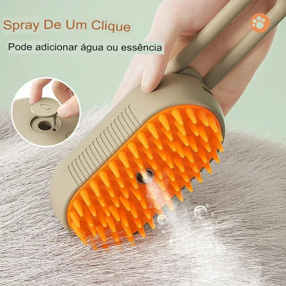 Escova a Vapor 3 em 1 para Pets (Cães e Gatos) – Remoção de Pelos, Massagem e Higienização