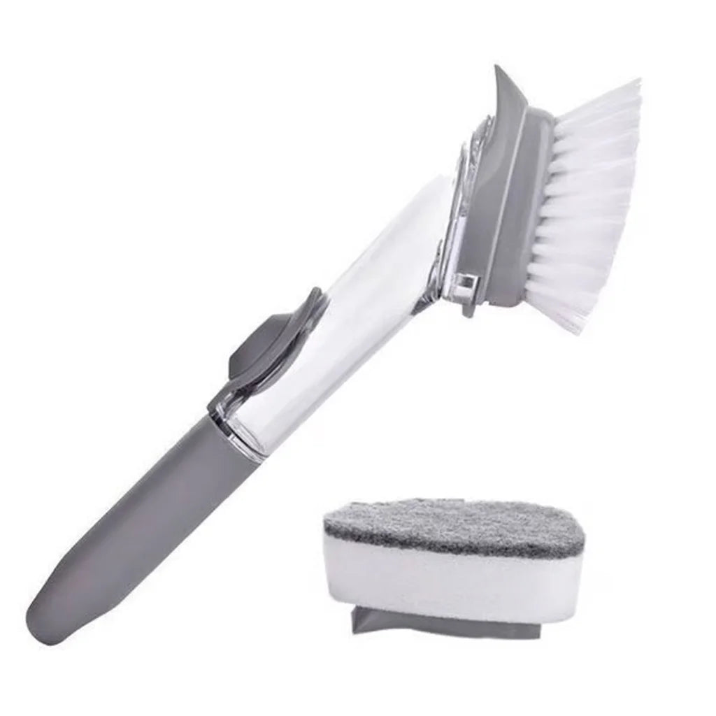 Escova de Limpeza 2 em 1 com Dispenser de Detergente – Multifuncional, Prática, Compacta, Higiênica, Durável, Fácil de Usar e Armazenar