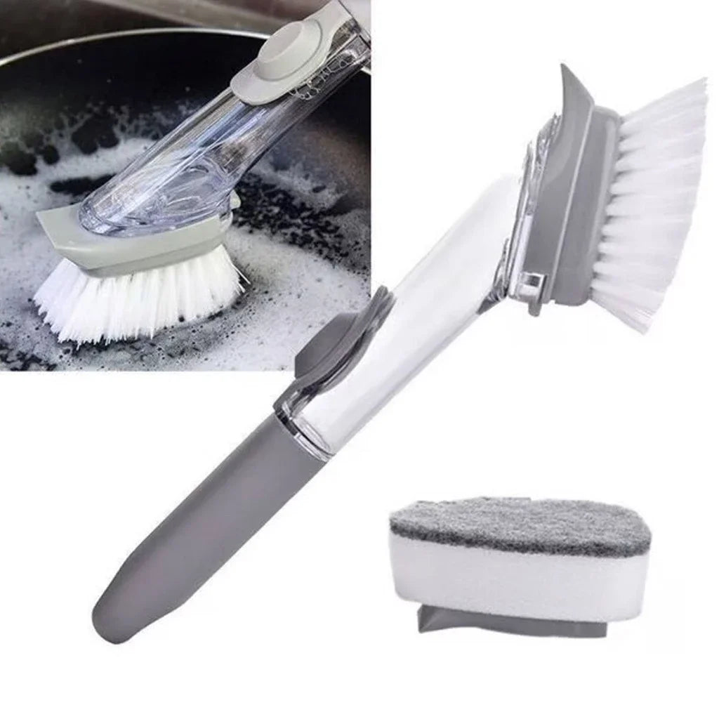 Escova de Limpeza 2 em 1 com Dispenser de Detergente – Multifuncional, Prática, Compacta, Higiênica, Durável, Fácil de Usar e Armazenar