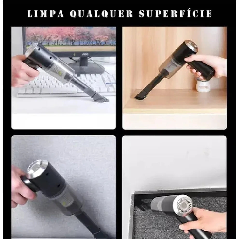 Mini Aspirador de Pó Portátil Recarregável Profissional Sem Fio para Limpeza de Carros 3 em 1: Sopra e Aspira Potentemente...