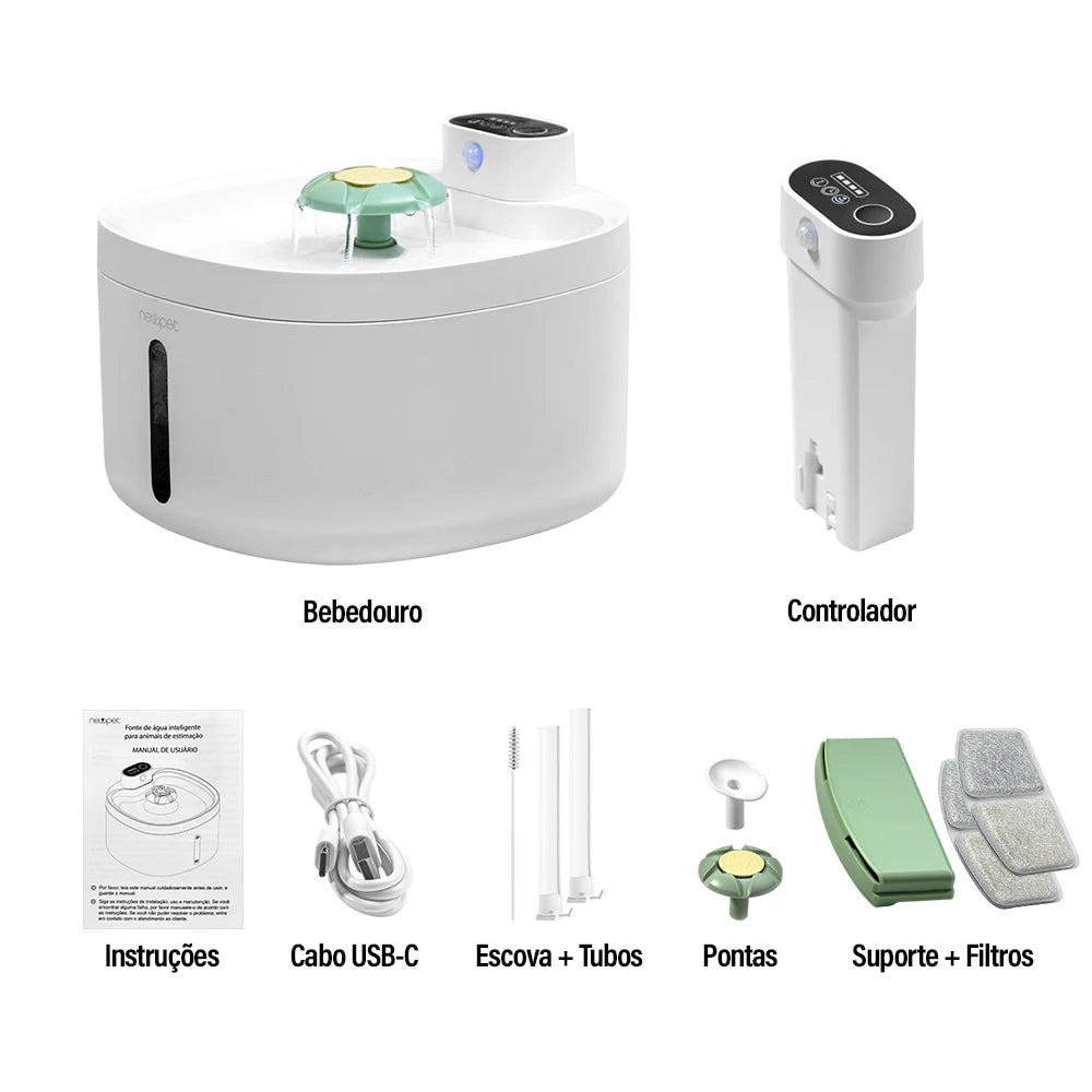 Fonte de Água Automática para Gatos 2,6L – Bebedouro Pet Sem Fio com Bateria Recarregável USB 4000mAh e Sensor, Dispenser 2 em 1