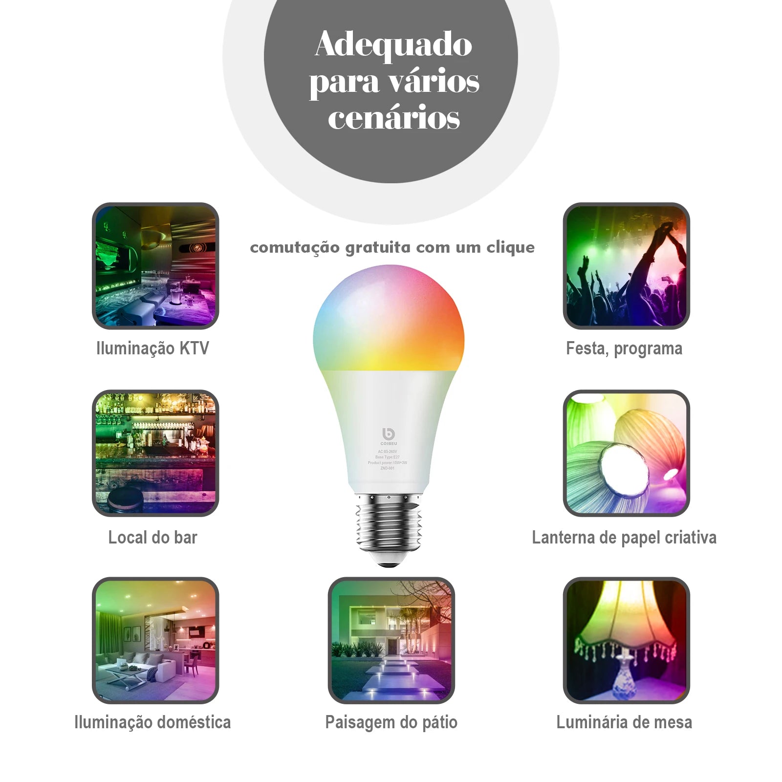 Lâmpada Inteligente, Alexa Original em Português, Casa Inteligente, Tuya, Automação Residencial Inteligente, Controle via Bluetooth.